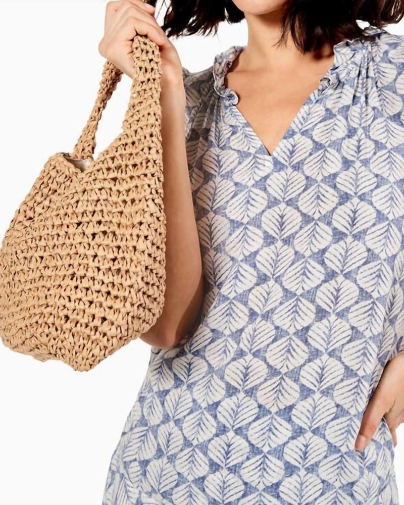 Side of a model wearing a size L Lilipad Blues Tank in Blue Multi in Blue Multi by Nic + Zoe. | dia_product_style_image_id:326652
